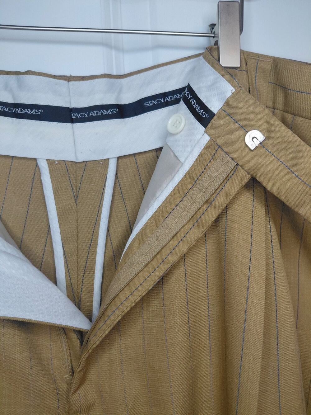 Stacy Adams Men's Pleated Dress Pants Sand Blue Pinstripe Size 52 Regular Office